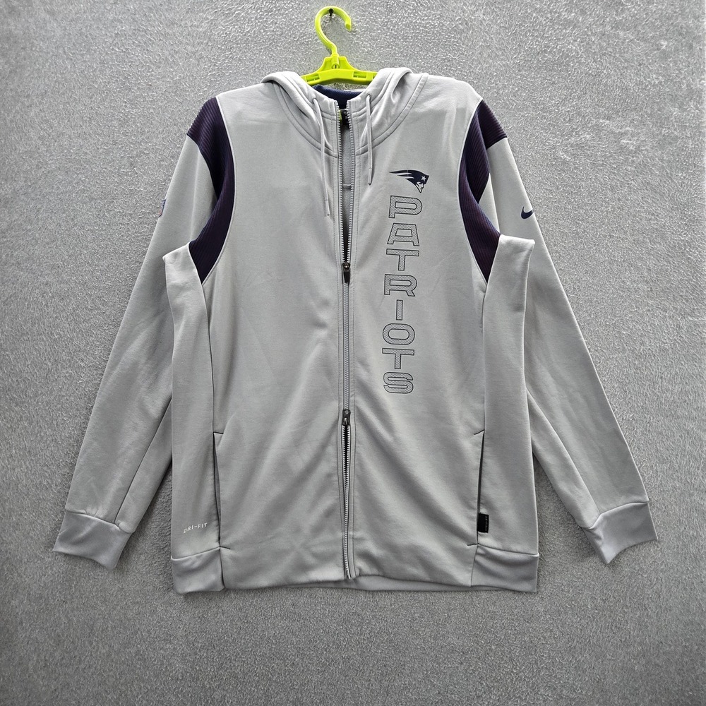 New England Patriots Men Hoodie XL Gray Nike Graphic Fleece Team Logo Dri-Fit